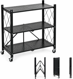 ModernHome 3 riiuliga kokkupandav metallriiul ratastel