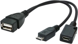 USB OTG adapter Micro‑USB → USB 2.0 lisatoitega, 15 cm