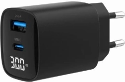 30 W GaN kiirlaadija USB‑C ja USB‑A, LCD-ekraan, must