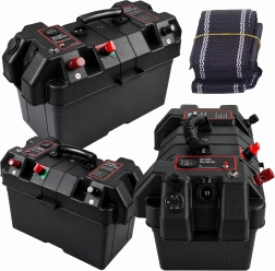 Kaasaskantav karp 12 V akule voltmeetri ja 2× USB-ga