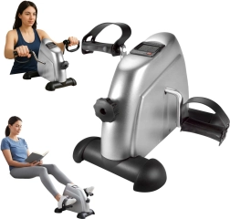 Kompaktne rehabilitatsiooniline mini velotrenažöör 2in1 koormuse reguleerimise ja LCD-ekraaniga, hõbedane
