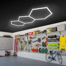 LED-kuusnurkne laepaneel 247 × 98 cm, 125 W, 6500K garaažile, töökotta ja interjööri
