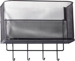 Metallist uksele riputatav korv konksudega