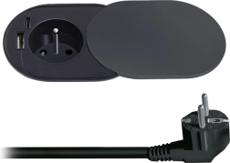 Solight sisseehitatav pistikupesa 230 V USB-A ja USB-C 20 W PD-ga, lükandkaanega, 2 m, matt must