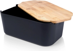 Leivakarp bambuskaane ja lõikelauaga, must 33 × 18,5 × 12 cm