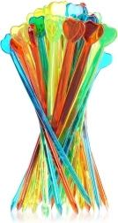 Värvilised kokteilitikud südamega 8 cm, 50 tk