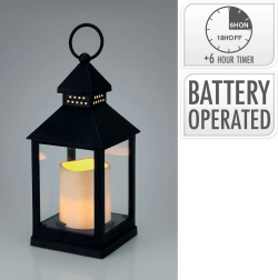 Dekoratiivne LED-latern klaasi ja taimeriga 23 × 10 × 10 cm, must