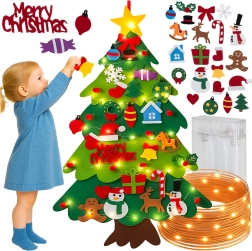 Kruzzel felt Christmas tree with LED lights and hook-and-loop ornaments