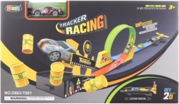 Väljalaskemekanismiga võidusõiduraja komplekt metallist autoga