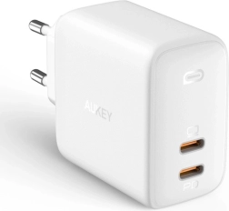 AUKEY Omnia Duo PA-B4 võrgulaadija, 2× USB‑C, Power Delivery 3.0, GaN, 65 W, valge