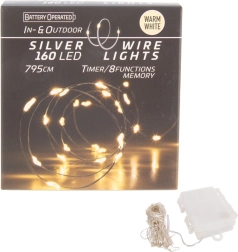 LED-valguskett traadil 160 LED-i kollase valgusega taimeriga (sise- ja välistingimustesse)