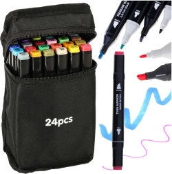 Kaheotsalised alkoholimarkerid kotis, 24 värvi + alus