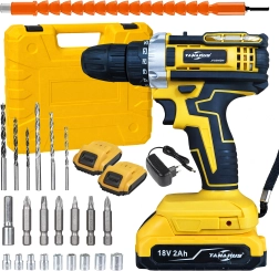 Aku puur/keeraja 18 V koos LED-iga, 2× 2 Ah akud ja tarvikutega kohver