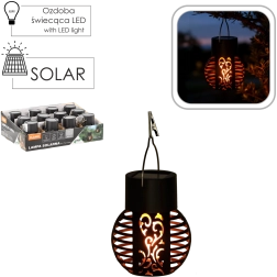 Päikeseenergial ripp-latern leegiefektiga, must, 7 × 7 × 9 cm