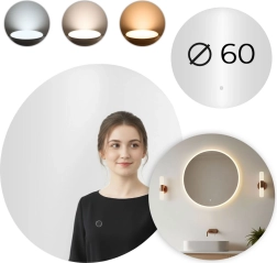 Ümmargune vannitoa LED-peegel 60 cm puutelüliti ja 3 valgusvärviga MODERNHOME
