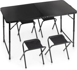 Vilde kokkupandav matkalaud 4 taburetiga, must, 120 × 60 cm