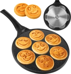 Pannkookide ja munade pann 7 naerunäo vormiga RUHHY 26,5 cm