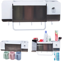 Seinale paigaldatav hambaharja korraldaja hambapastadooseri ja 3 tassiga, valge