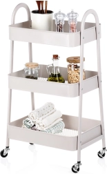 Metallist liikuv riiul, beež, 3-korruseline, 44 × 31,5 × 78,5 cm