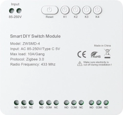 Zigbee 4-kanaliline potentsiaalivaba kontaktiga lülitusmoodul AVATTO