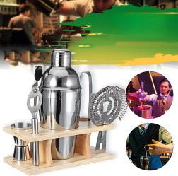 Professionaalne baarmenikomplekt šeikeri ja puidust alusega