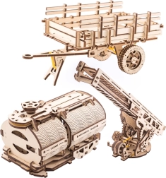 UGEARS lisatarvikud UGM-11 veokile – tuletõrjeredel, haagise kast ja tsistern (3D puidust mehaanilised moodulid)