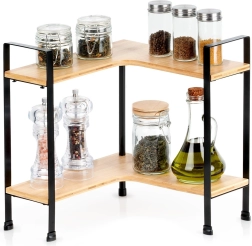 Nurgakujuline kahekorruseline bambusest köögiriiul 29,5 × 29,5 × 33,5 cm