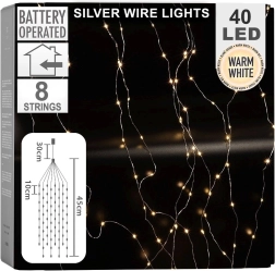 Valguskardinaga LED-riputusehted, 40 LED-i, 45 cm, soe valge, patareitoitel