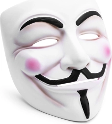 Guy Fawkesi mask ANONYMOUS V FOR VENDETTA, valge