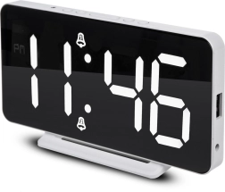 Digital alarm clock with thermometer and mirror LED display white