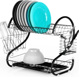 Must kahetasandiline nõudekuivatusrest 52 × 24,5 × 38 cm Vilde