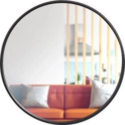Ümmargune seinale paigaldatav peegel musta puidust raamiga 50 cm