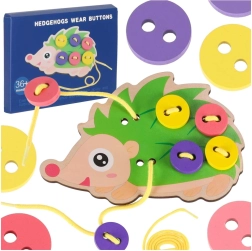 Puidust läbipõimitav siil nööpidega – hariv mänguasi peenmotoorika arendamiseks