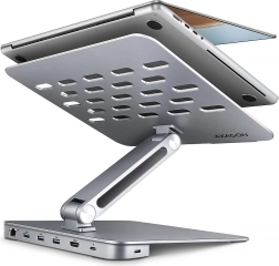 Axagon HMC-STND alumiiniumist 7-in-1 USB-C jaotur koos sülearvutialusega 10–16", HDMI 4K/60 Hz, 3× USB-A, GLAN, PD 100 W, 60 cm kaabel