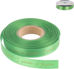 Polyester Christmas Ribbon “Parcel from Santa” Green 25 m