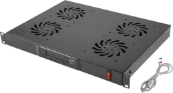 Horisontaalne ventilatsioonipaneel 1U LCD ja termostaadiga 19" rack’i jaoks, 4 ventilaatorit, 230 V, must