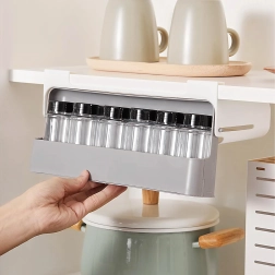 Sahtlisse paigaldatav maitseainete korraldaja 6 purgiga, ilma puurimiseta