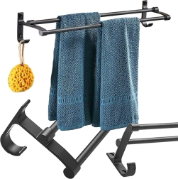 Kahekordne seinale kinnitatav rätikuhoidja, must metall, 58,6 cm