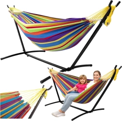Colorful two-person hammock with stand 200×120 cm