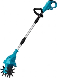 Cordless folding garden cultivator with telescopic handle, 2× batteries