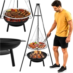 Kamineri aiagrill kolmjalgsel alusel, tulekoldi ja rippuva restiga 58 cm