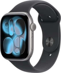 Apple Watch Series 11 GPS 46 mm aluminum case starlight gray, black sport band M/L