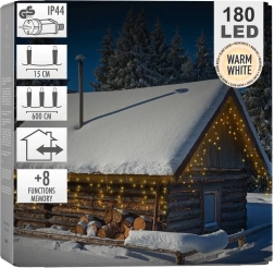 Välitingimustesse mõeldud valguskardin 180 LED-i, 5,85 m – soe valge