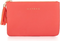Cosmetic bag made of leather in coral color