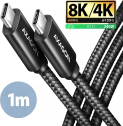 AXAGON USB‑C–USB‑C kaabel USB4 40 Gb/s, PD 240 W, 8K, 1 m, alumiinium, punutud, must