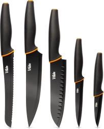 Vilde stainless steel kitchen knife set, black, 5 pcs