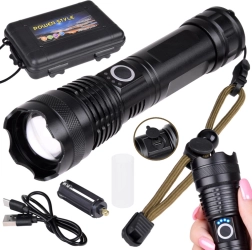 Võimas LED-taskulamp USB-laadimisega, veekindel, suumiga