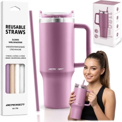 Berdseni vaakumtermoskruus 1180 ml kõrte komplektiga, roosa