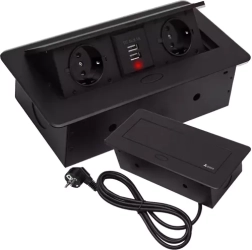 Tööpinda süvistatav pistikupesaliist 2 pistiku ja 2 USB-ga, must