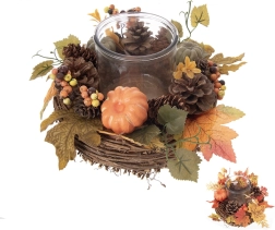 Autumn rattan and glass candle holder, diameter 21 cm (2 variants)